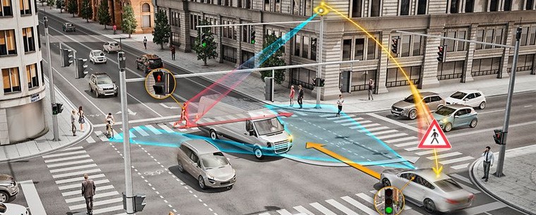 Electric cars at intersection