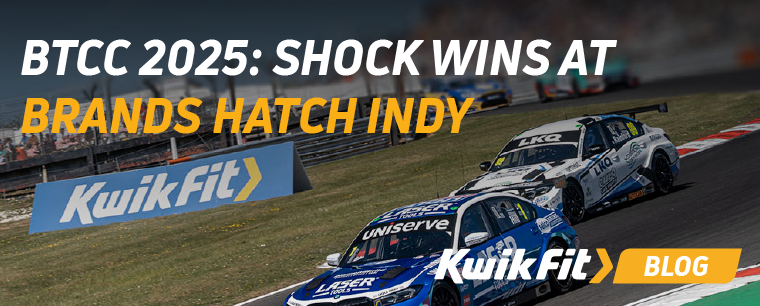 Jake Hill and Charles Rainford going through turn 1 at Brands Hatch